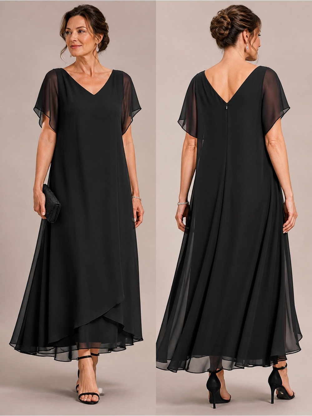 NWT JJ’s House Mother of the Bride Black Chiffon Formal Dress Sz 16  Occasion